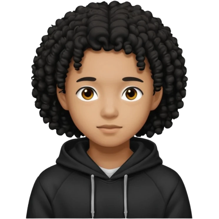 blasian teenager wearing a hoodie with black curly hair emoji
