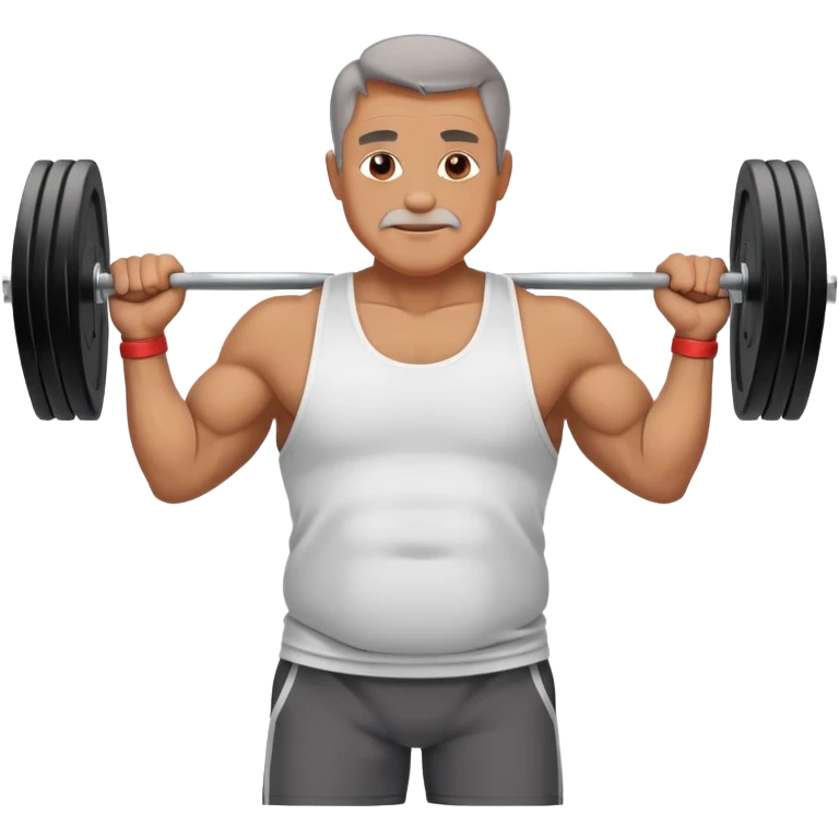 50 year old man with a belly and muscles lifting heavy weight in the gym emoji