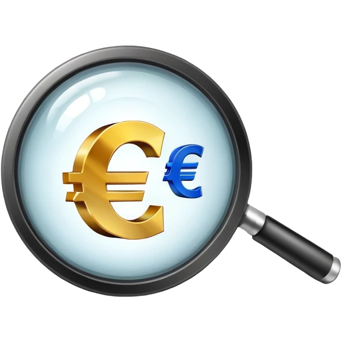 magnifying glass examining euro price chart with € symbol emoji