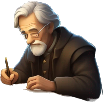 Old Man writing document with paper and quill in dark room with candles  emoji