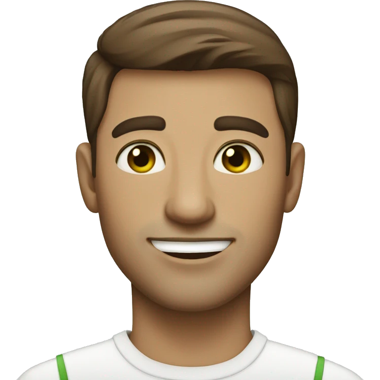 man with brown hair and green eyes holding a bouquet of white tulips emoji