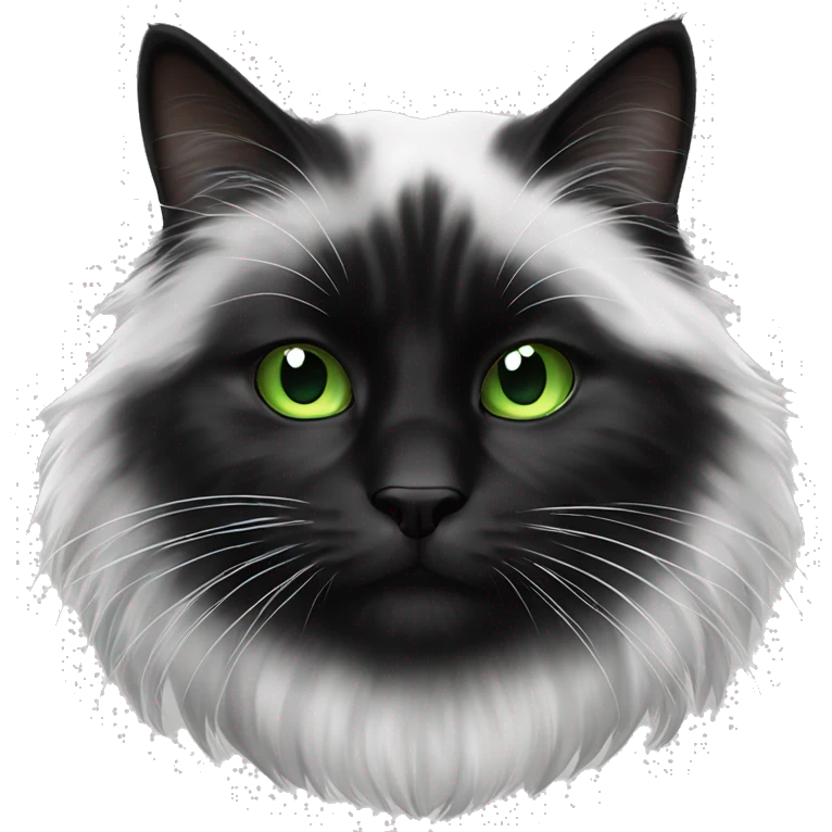scottish long-haired black and white cat with green eyes emoji