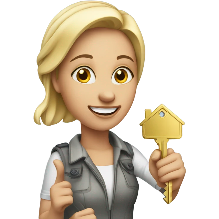 White woman holding keys to her new house  emoji