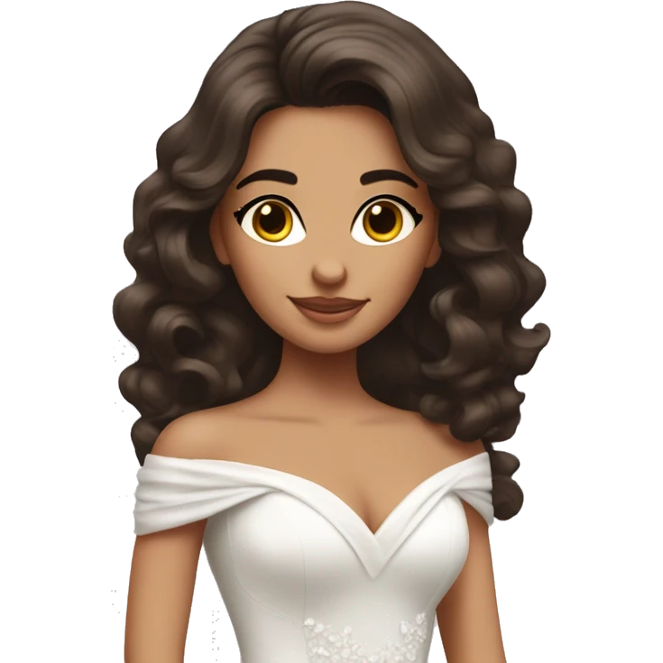 beautiful brunette girl with blowout hair in big beautiful wedding dress emoji