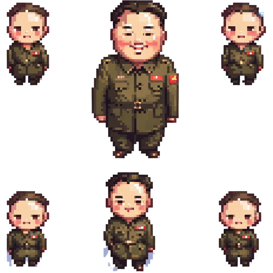 skinny smiling Kim Jong Un, pixel art style, chibi proportions emoji