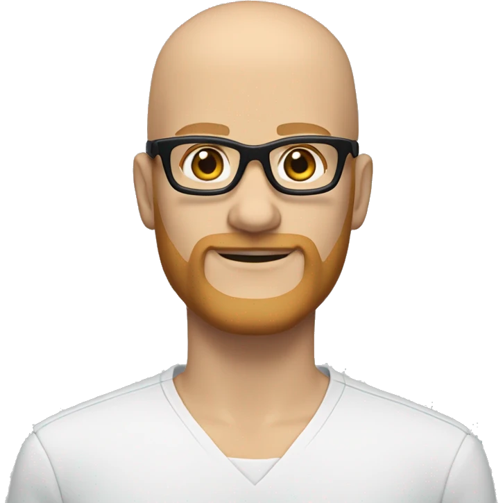 White groom with black glasses blue eyes no hair and strawberry blonde biker beard  emoji