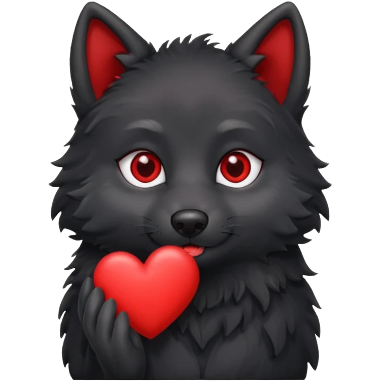 cute black wolf holding a heart emoji