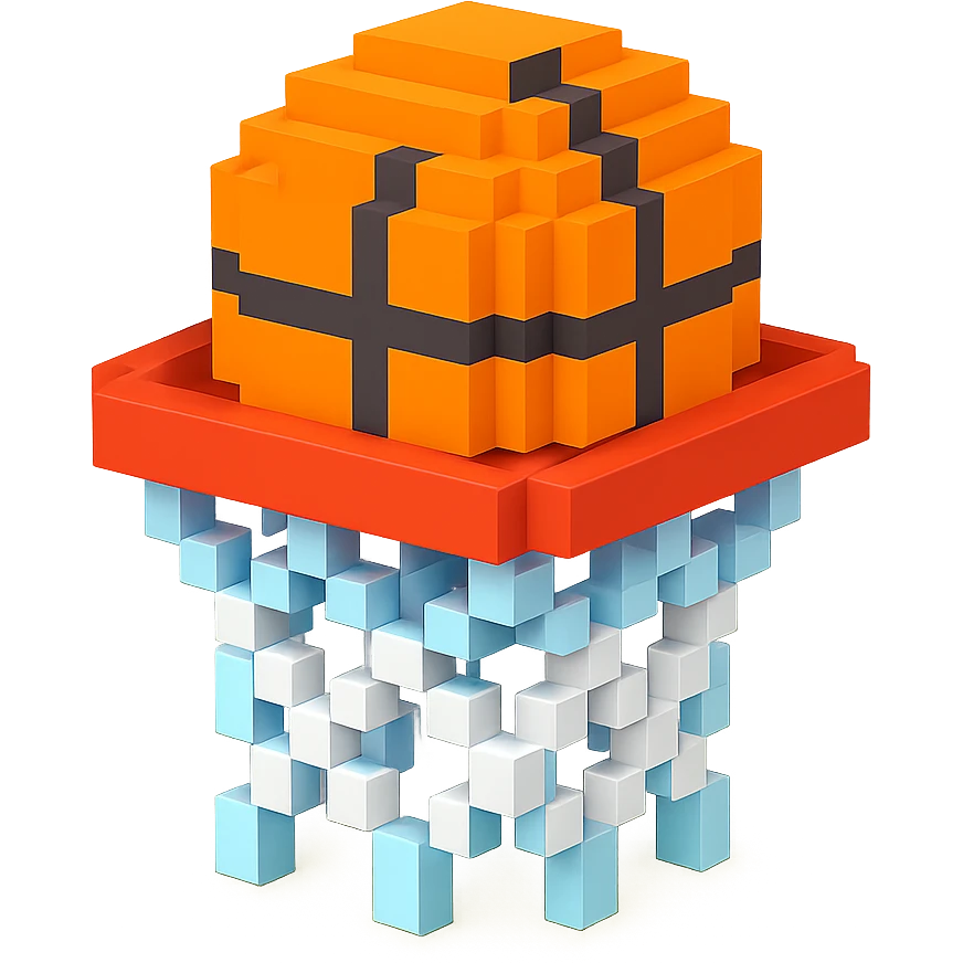 A voxel-style basketball in a net emoji