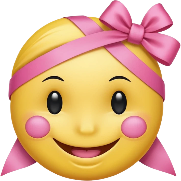 A smiley getting shy and a pookie ribben on his head emoji