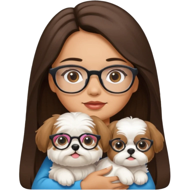 Latina with glasses and long brunette hair holding her white shih tzu emoji