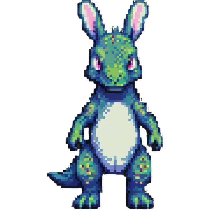bunny with T-Rex features, standing upright in pixel art style emoji