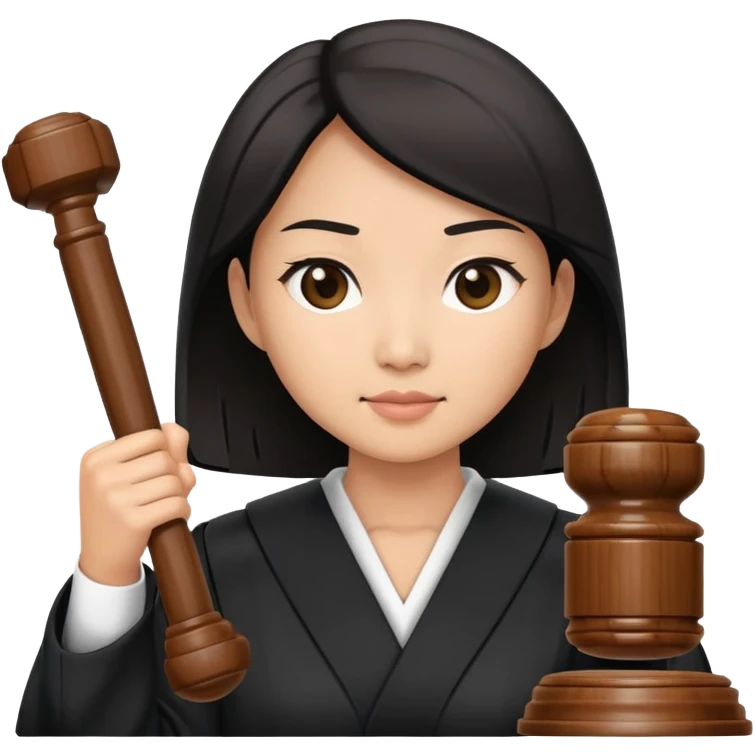 Asian Female judge with one gavel emoji