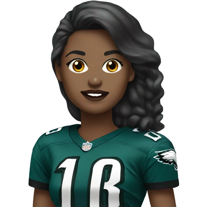  White female dark hair red lips wearing Philadelphia Eagles jersey emoji