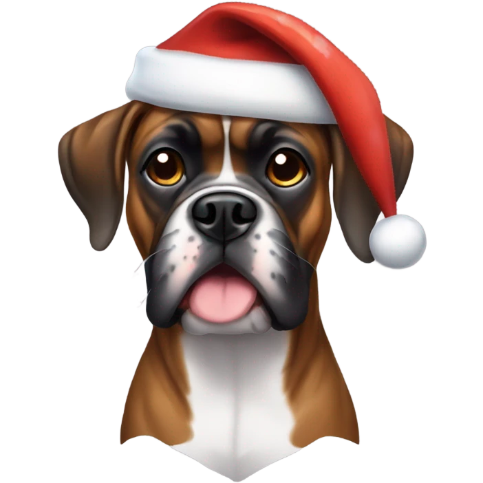 Brindle Boxer dog wearing a Santa hat emoji