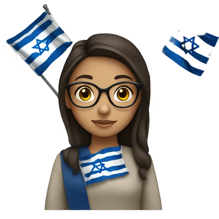 Brunette girl with glasses holding Israeli flag  emoji