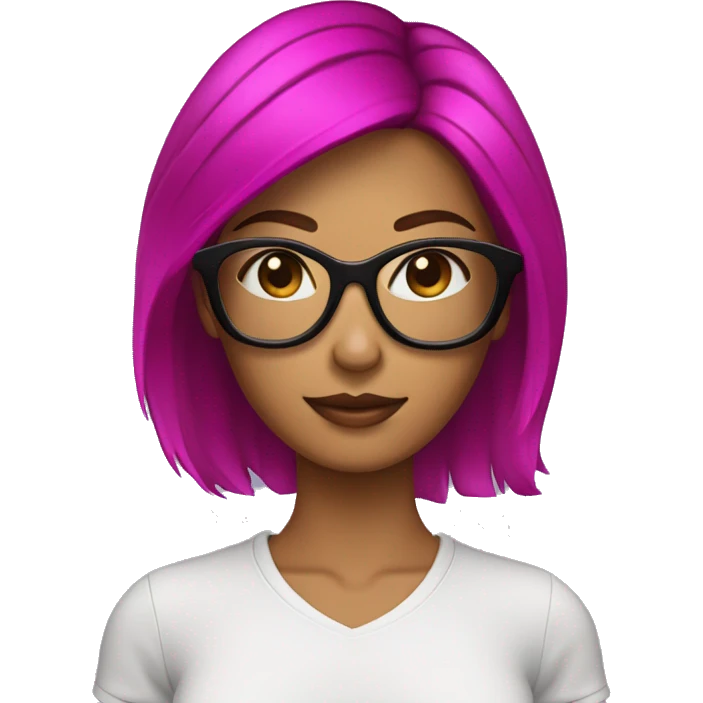 Mulher morena Com óculos magenta com cabelo preto e olho Castanho claro emoji