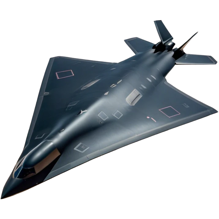 B-2 Spirit bomber - Northrop B-2 (Model Year: 2021) (Iconic colour: Stealth black) - A sleek, stealth bomber with smooth, angular contours and a matte jet-black finish. Emphasize a futuristic, minimalist design with a seamless fuselage, low-profile wings, and an overall intimidating stealth aesthetic. emoji