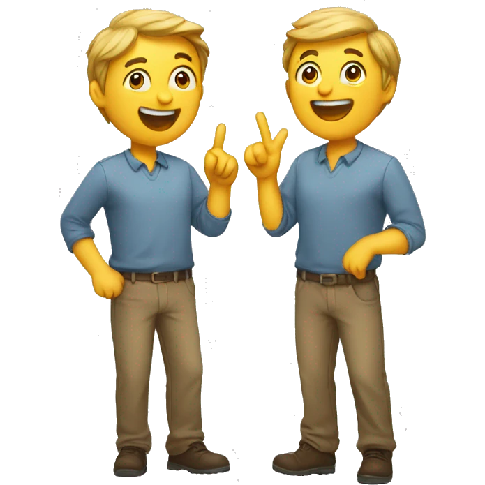 a happy person pointing something out to another surprised person emoji