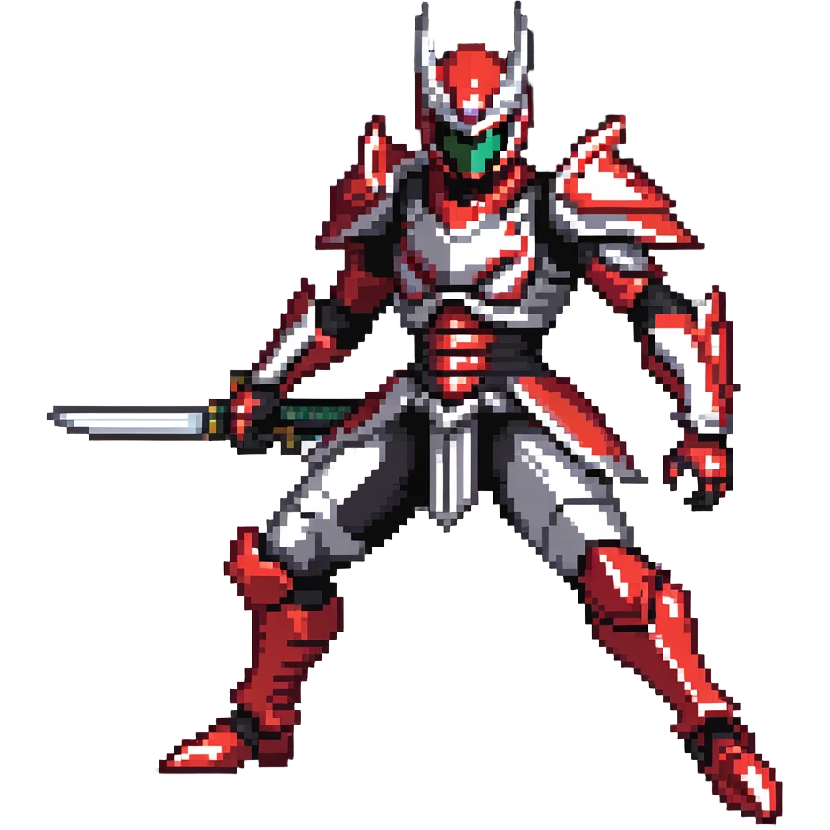 Kamen Rider Ryuki in full red and silver armor with black underlayers, silver dragon-themed helmet with sharp visor slits, intricate scale-like paneling, in a defensive yet ready pose, facing a lunging mirror monster emoji