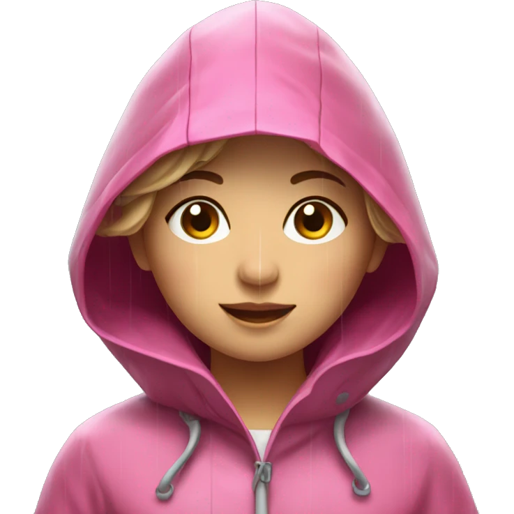 Girl in Pink dress raincoat in downpour emoji