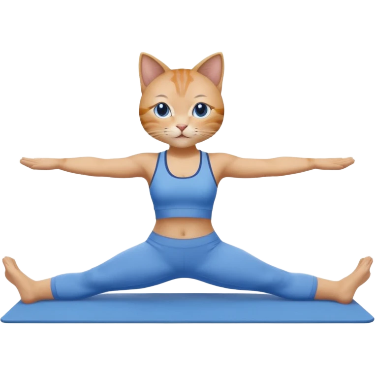 cat doing pilates wearing blue emoji