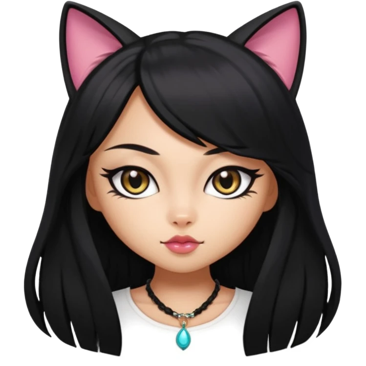 Black cat eye with pretty bratz asian baddie asian, black long hair emoji