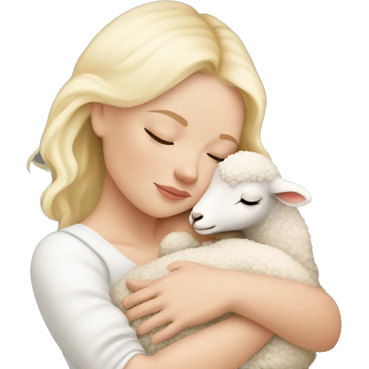 white blonde sleeping newborn baby cuddling with lamb emoji