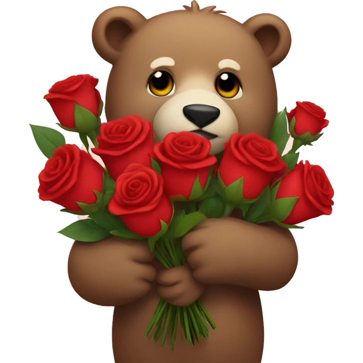 Bear holding a bouquet of roses  emoji