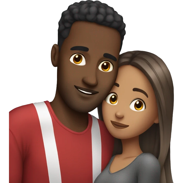 Somali guy with Spanish girlfriend with straight balayage hair hugging  emoji