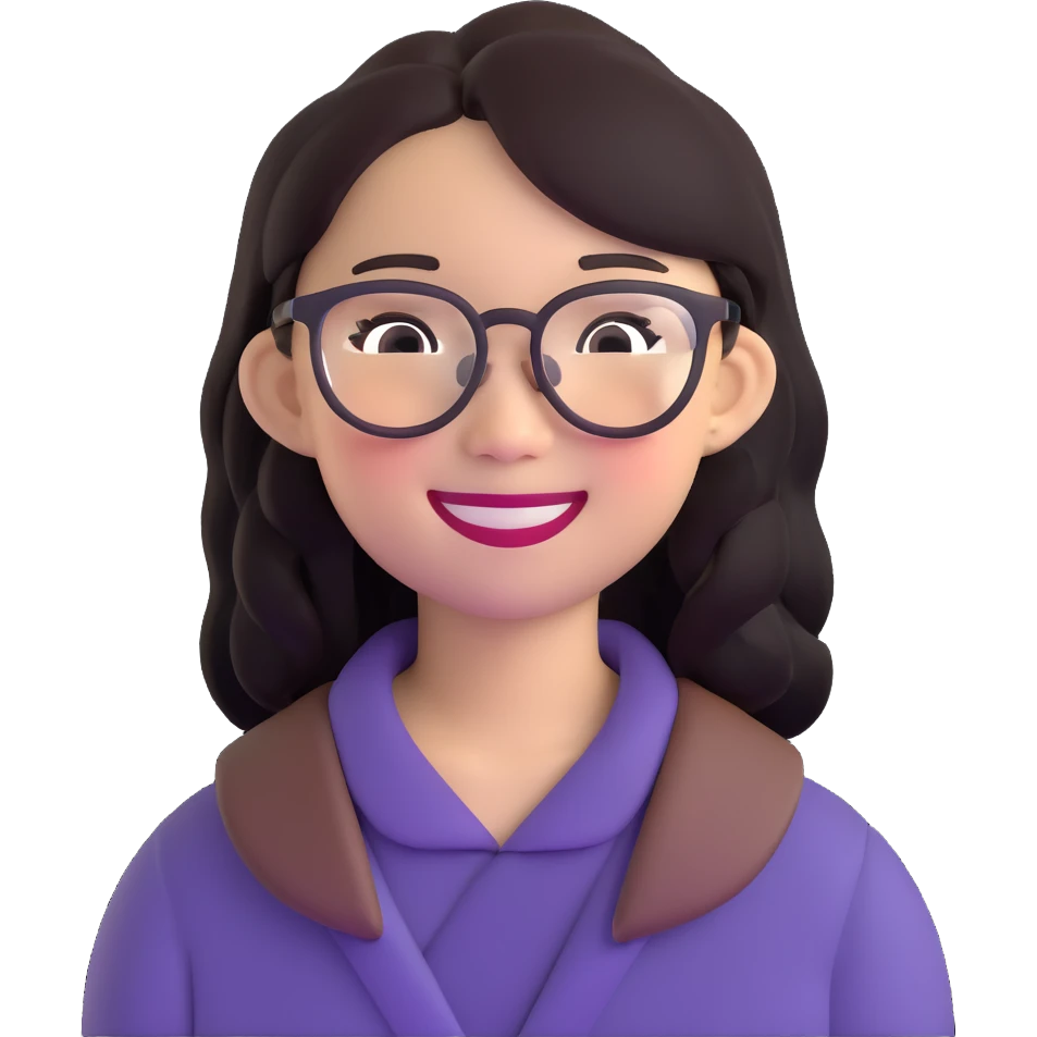 asian girl with clear glasses, smiling emoji