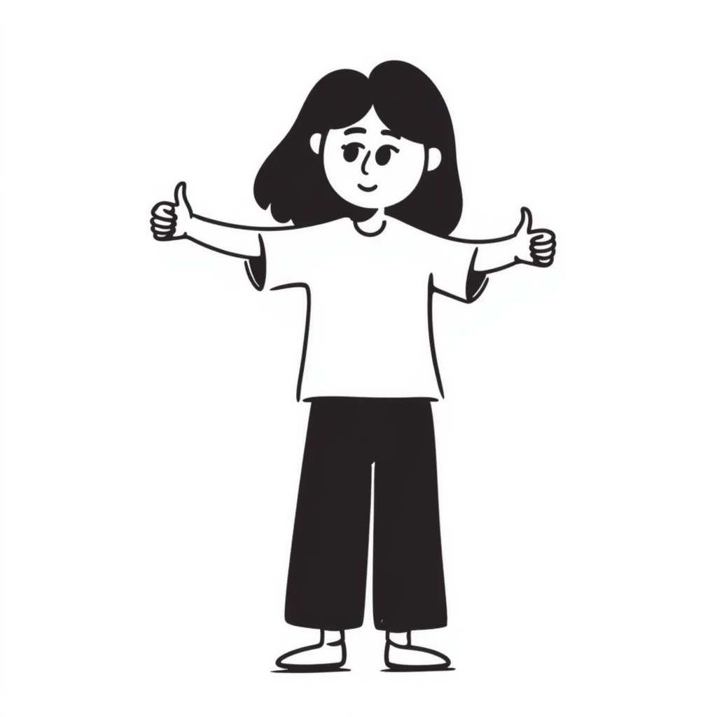 Girl with one hand giving thumbs up and the other hand giving thumbs down, showing mixed feelings emoji