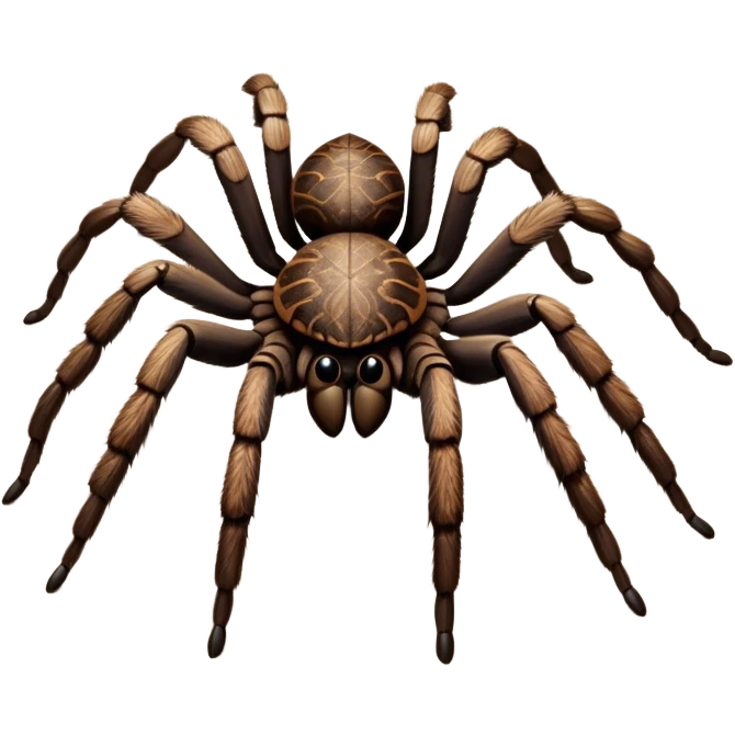 Close-up of a giant hairy tarantula in its natural habitat, with intricate web details surrounding it. The spider's texture is highlighted, emphasizing its hairy legs and features. Soft background with natural elements like leaves or rocks. Transparent background. emoji