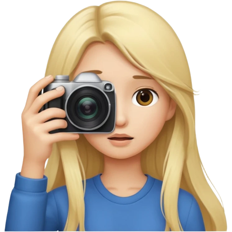 blonde girl photographer cartoon taking picture in middle of taking picture camera in front of face long hair emoji