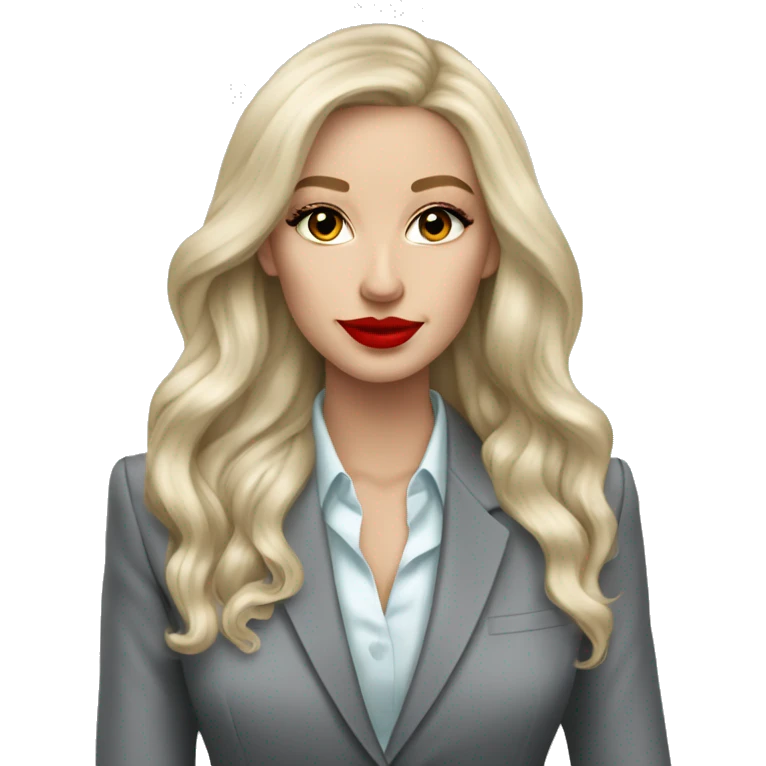 Russian Blonde long hair with red lips Tiffany diamond seller in a grey suit emoji