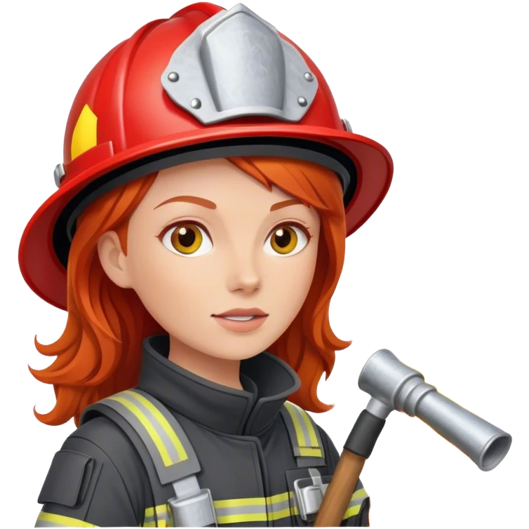 Redheaded woman in fire gear, putting out a fire emoji