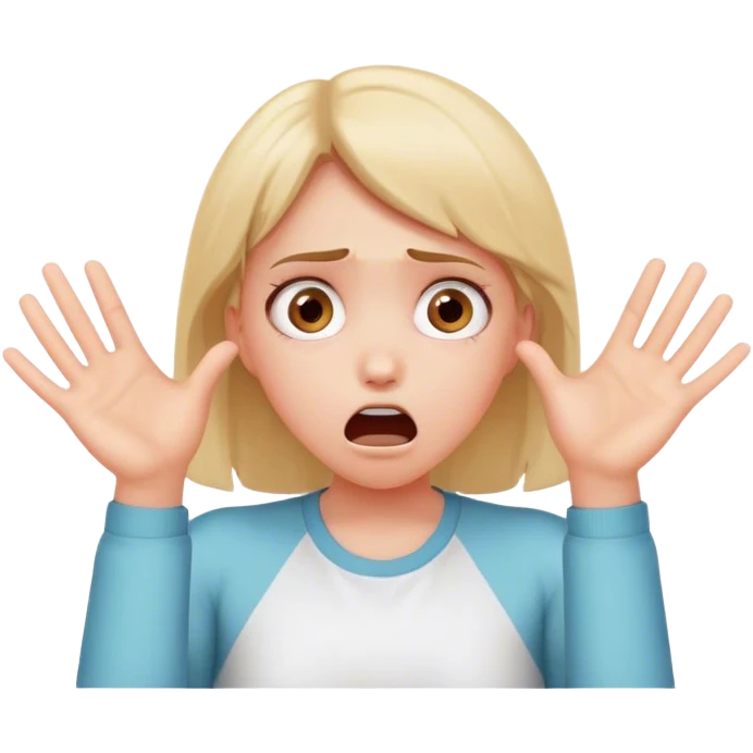Shocked girl face and hands on face, big text saying "HELP" emoji