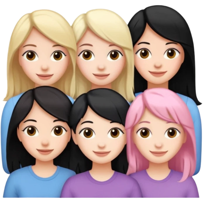 Girlfriend emoji - 5 white girlfriends, two with black hair, one with medium blonde hair, one with  pale pink hair,  emoji