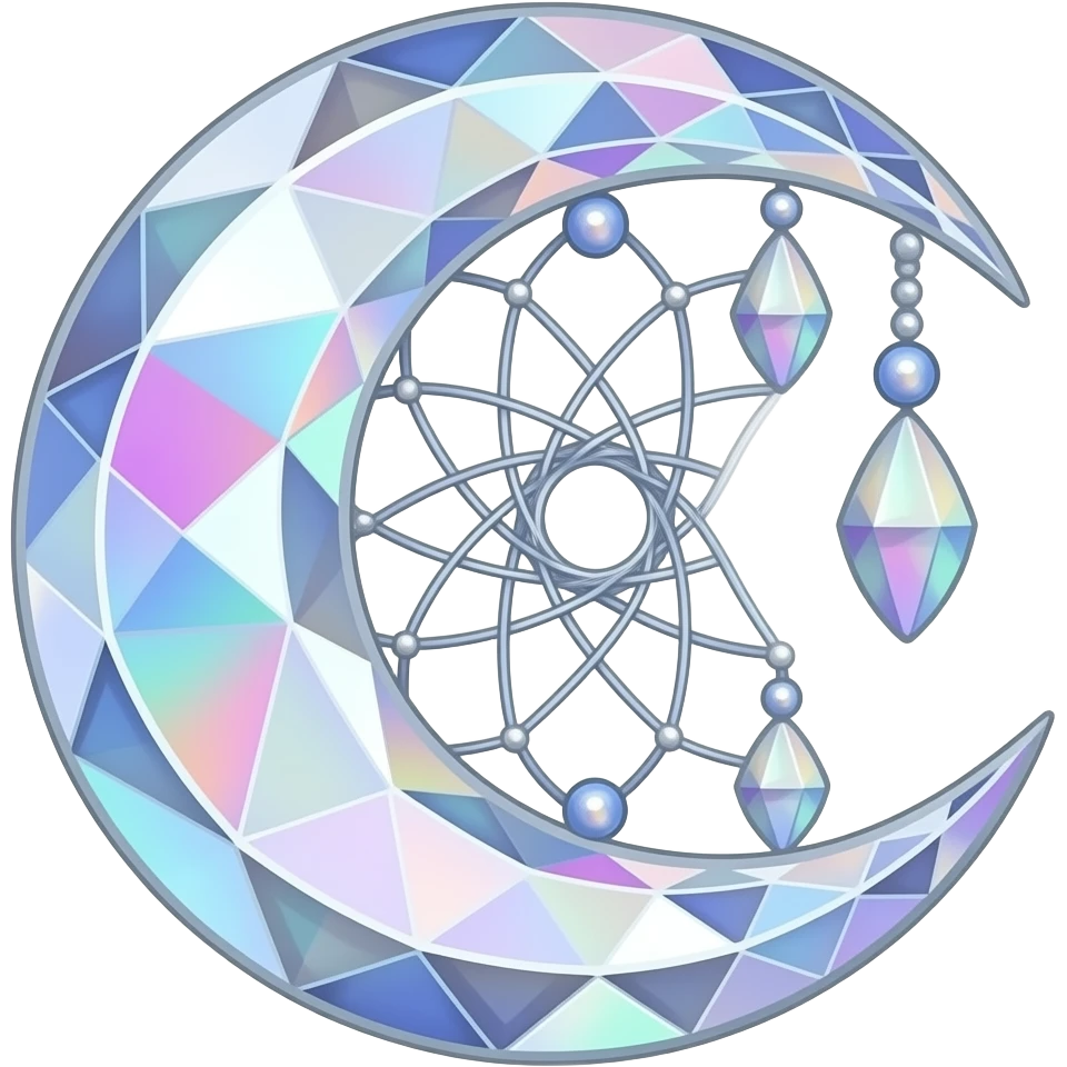 glossy neon iridescent crystal crescent damask moon dreamcatcher emoji