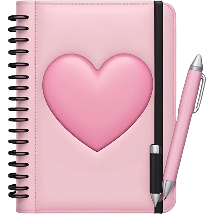 Aesthetic light pink note journal book with a white heart motive on it + a pink pen next to it emoji