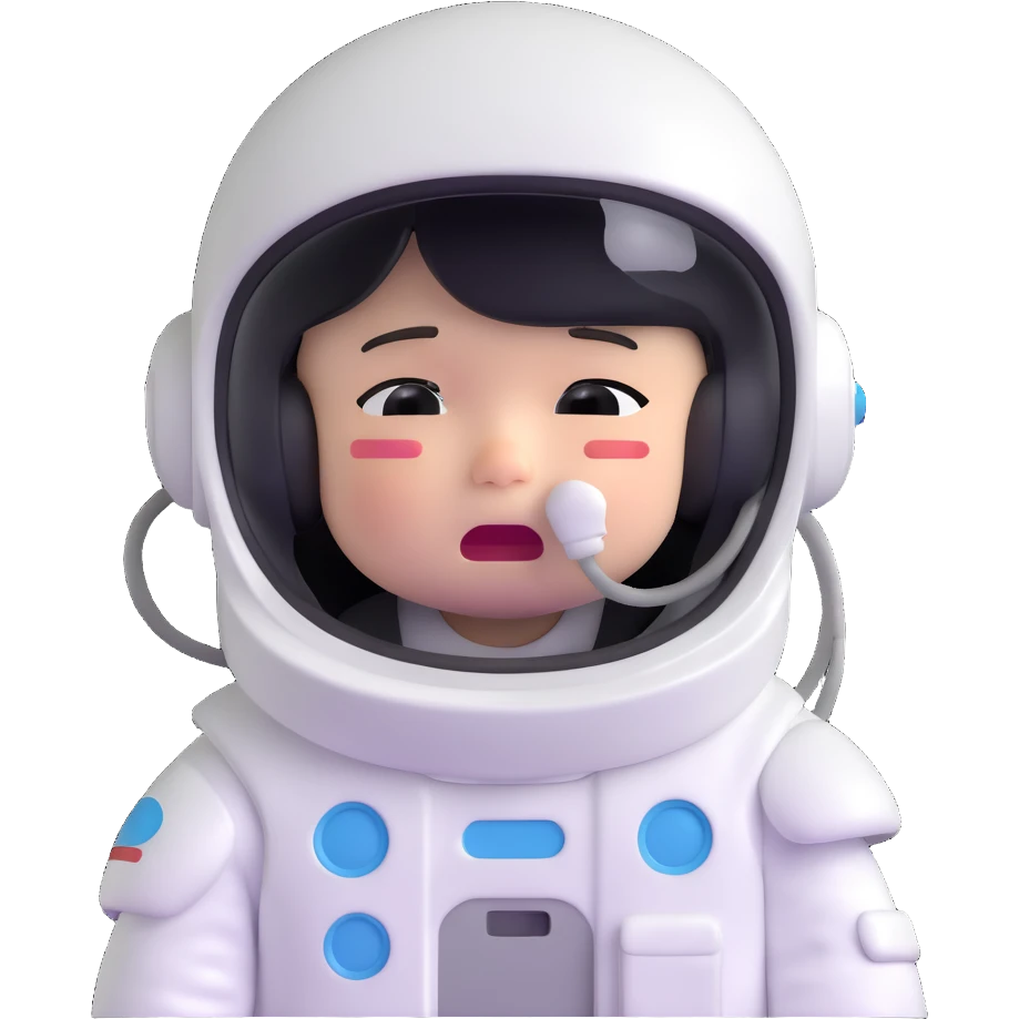 little astronaut in white suit and helmet, crying with lots of tears emoji