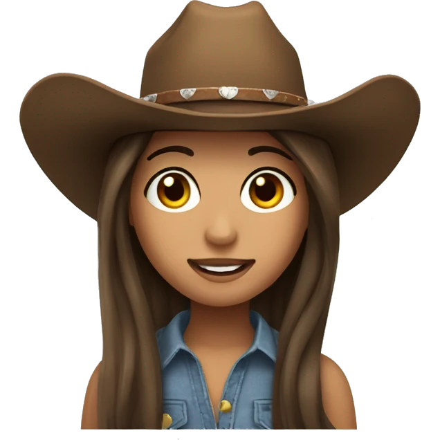 Girl with long straight brown hair and cowboy hat with big lashes  emoji