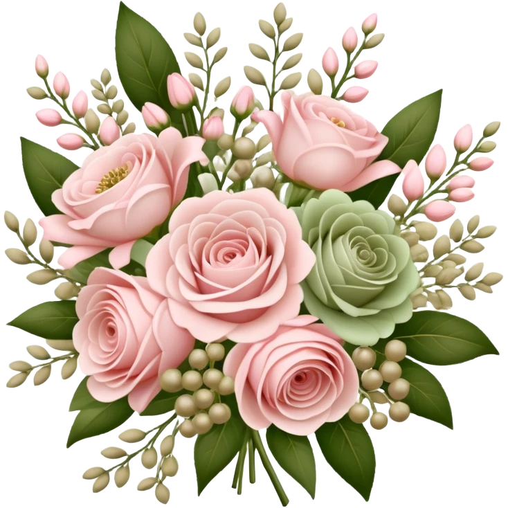 Light pink and khaki green bouquet with beautiful finish emoji