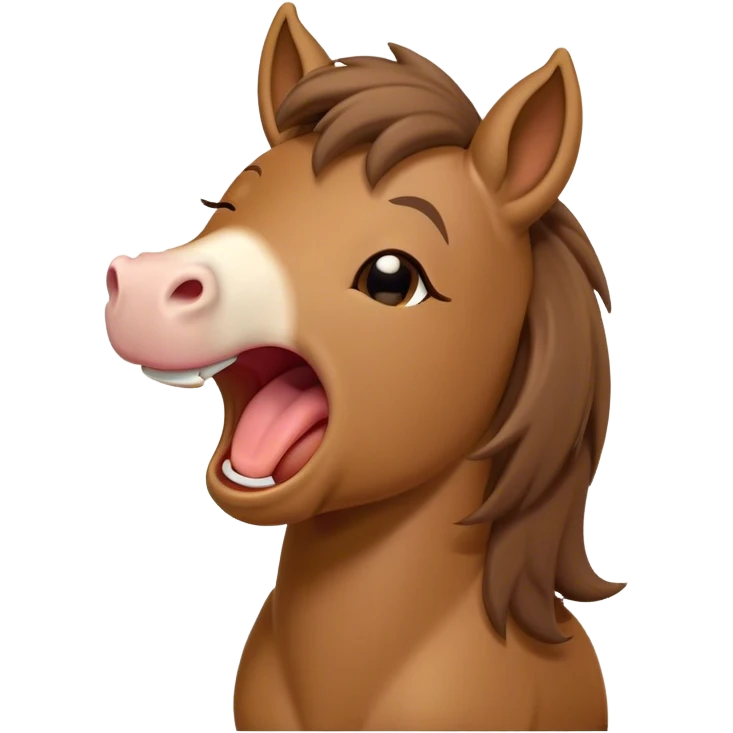 Cinematic Cute Yawning Brown Welsh Pony Portrait Emoji, Head tilted slightly with a dramatic, wide-open yawn, showcasing a sturdy, brown-colored form with softly drooping ears and sleepy, half-closed eyes, Simplified yet irresistibly adorable features, highly detailed, glowing with a soft, cozy earthy glow, high shine, relaxed yet expressive, stylized with a dash of rustic charm, soft glowing outline, capturing the essence of a drowsy yet affectionate brown Welsh pony that appears ready to stretch and yawn its way off the screen! emoji