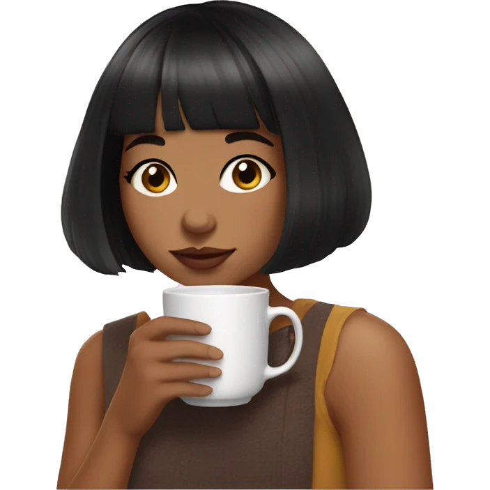 Girl with black hair and curtain bangs sipping tea emoji