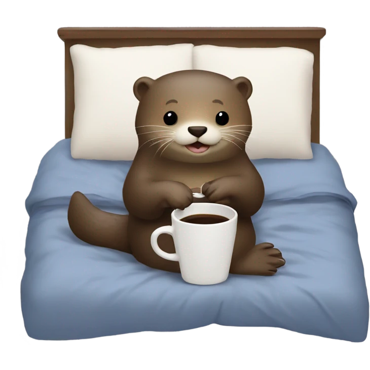 An otter with a cup of coffee in bed emoji