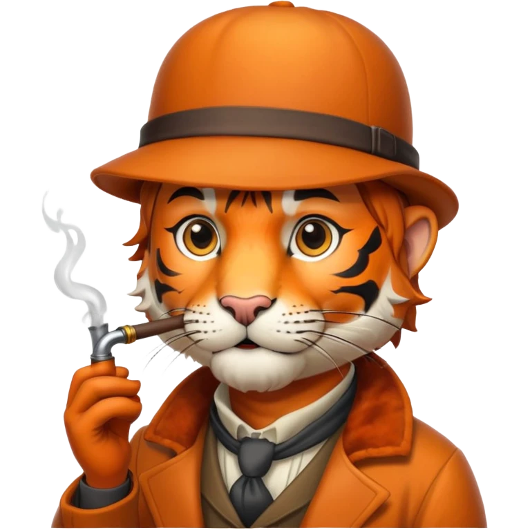 Tiger Sherlock Holmes with pipe and deerstalker hat emoji