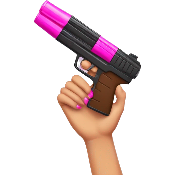 brown hand with pink nails holding large scary dark nerf gun emoji