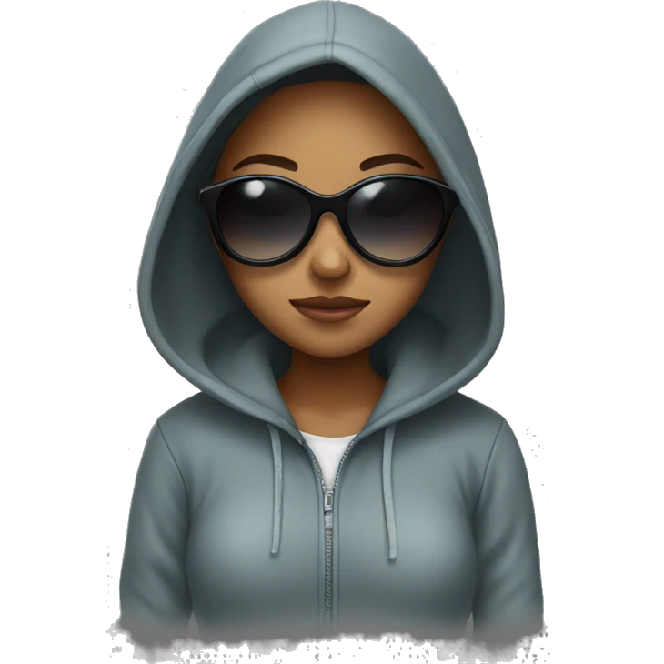 girl in hoodie with sunglasses emoji