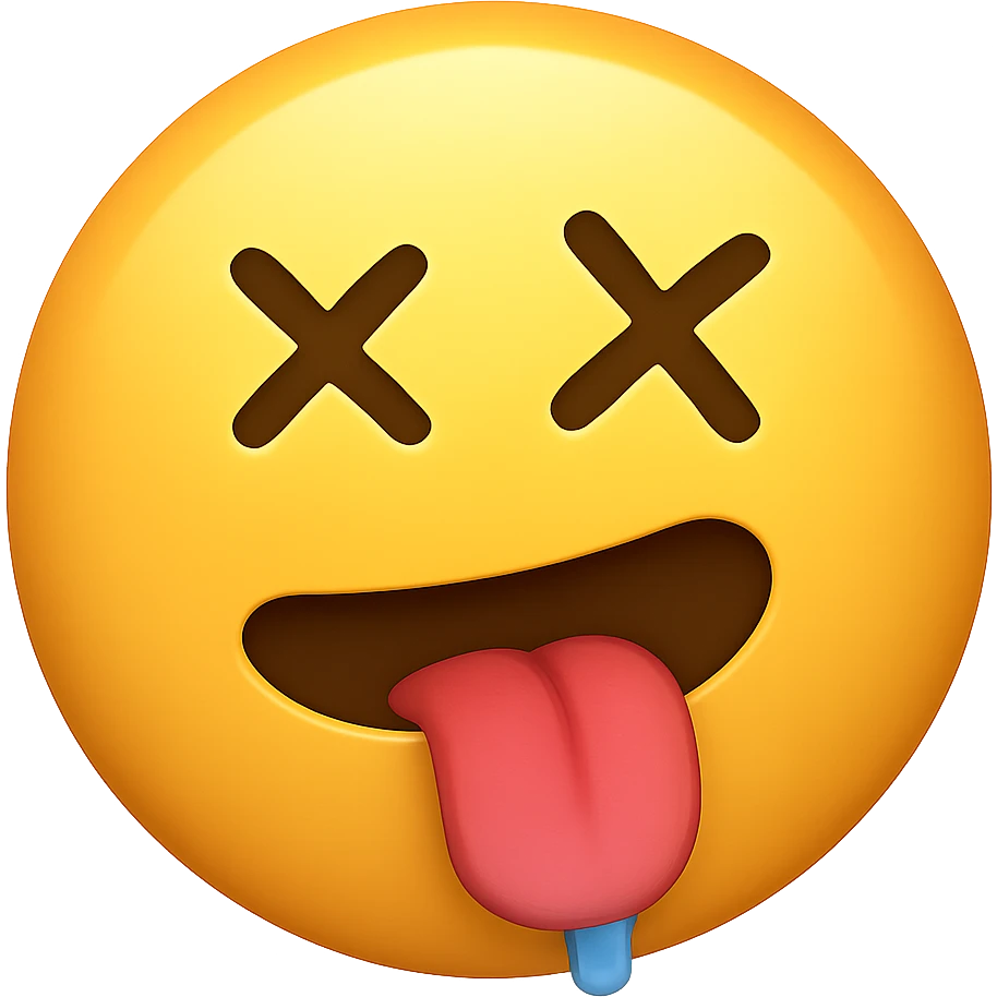 yellow face with crossed eyes, tongue out, drooling, drunk expression, remove background emoji