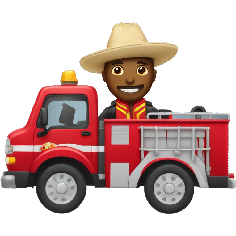 Man with sombrero driving fire truck  emoji